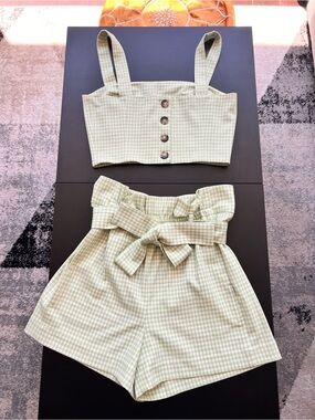Wilfred Green and White Gingham Crop Top & Shorts Set